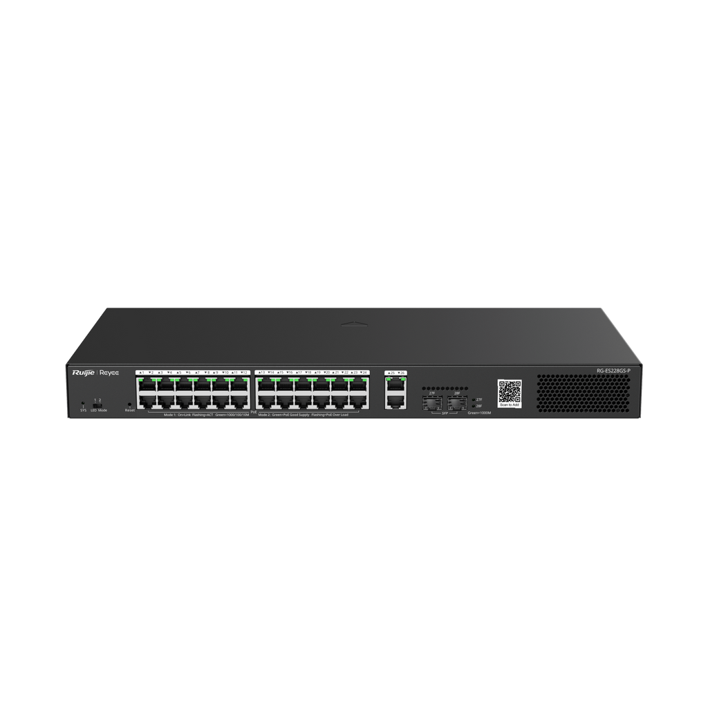 Ruijie RG-ES228GS-P 28-Port Gigabit Smart Cloud Managed PoE+ Switch with 370W PoE Budget and SFP Uplinks