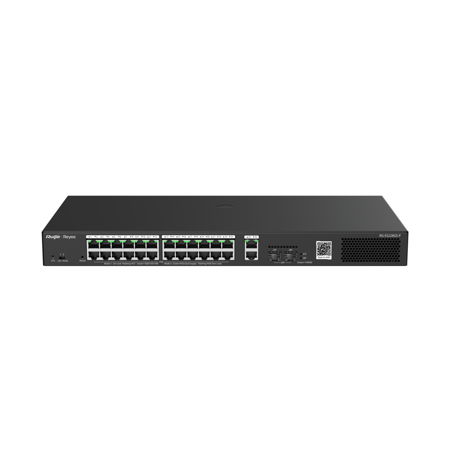Ruijie RG-ES228GS-P 28-Port Gigabit Smart Cloud Managed PoE+ Switch with 370W PoE Budget and SFP Uplinks