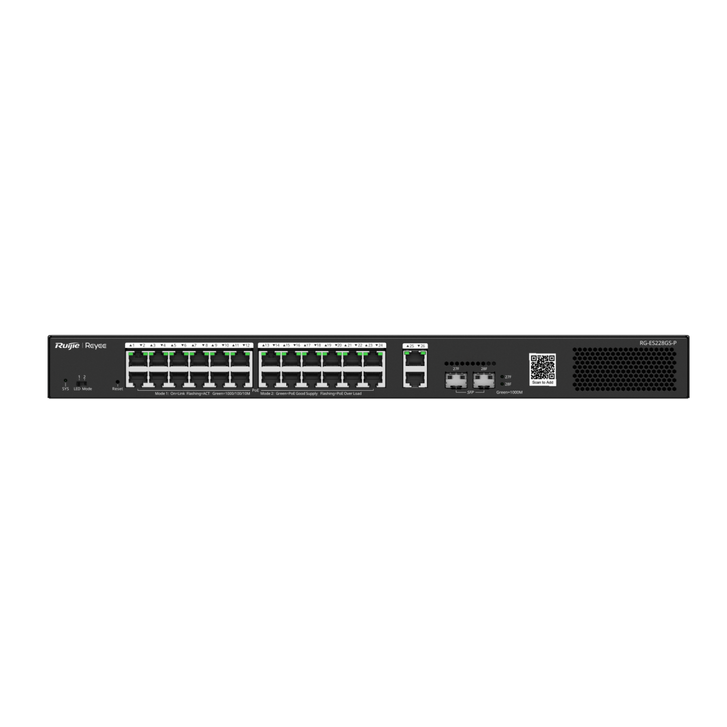 Ruijie RG-ES228GS-P 28-Port Gigabit Smart Cloud Managed PoE+ Switch with 370W PoE Budget and SFP Uplinks