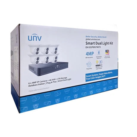 Uniview EK-S31P8DLT46T2 6x 4MP Dual-Light PoE IR IP Camera 2TB & Built-in Mic