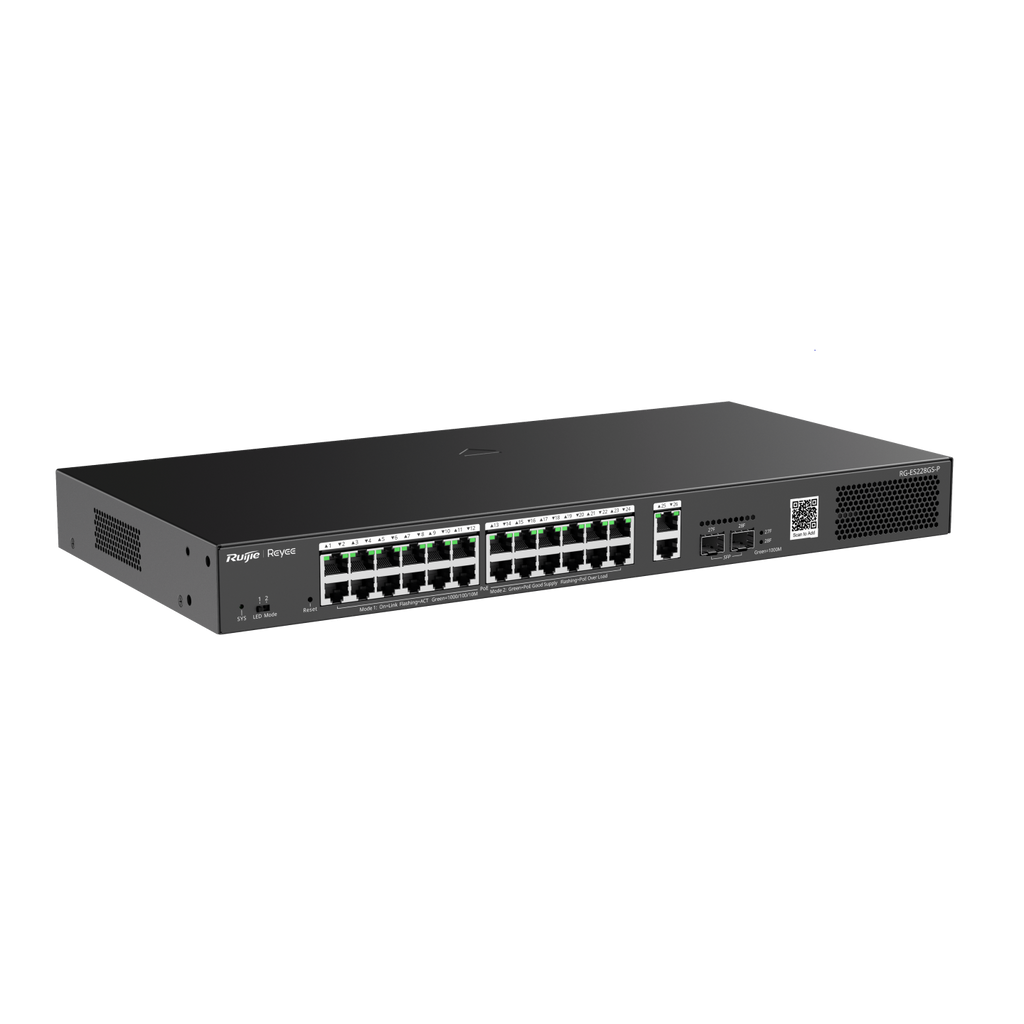 Ruijie RG-ES228GS-P 28-Port Gigabit Smart Cloud Managed PoE+ Switch with 370W PoE Budget and SFP Uplinks